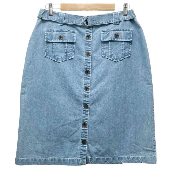 Vintage Basic Editions Light Wash Button Front Belted Skirt Women’s Size 12/14 - Picture 8 of 9